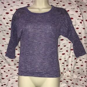 Mudd large purple and silver striped long sleeved sweater with studded shoulders